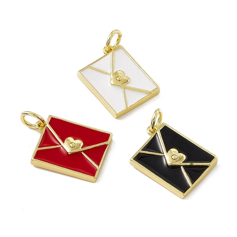 6657 10 pcs Mixed Colors Envelope Theme Enamel Brass Charms Cute Love